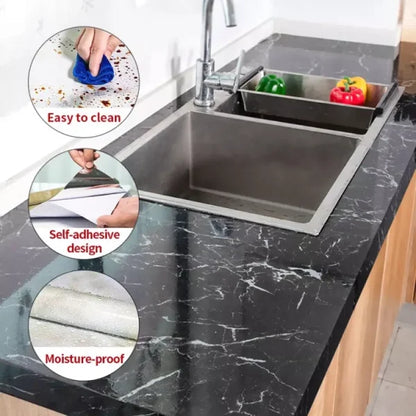 Self Adhesive Black Marble Sheet For Kitchen (Black)