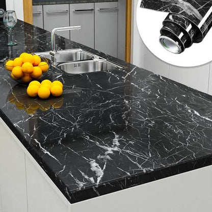 Self Adhesive Black Marble Sheet For Kitchen (Black)